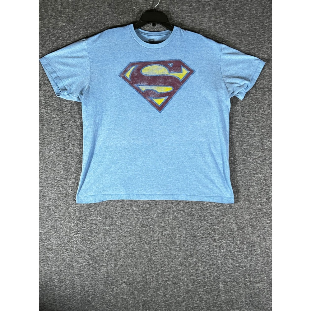 Superman Mens XL Blue Heather Graphic T-Shirt DC Comics Shield Logo Short Sleeve